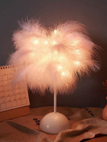 1 st rosa och vit fjädernattlampa, batteridriven konstgjord fjäderlampa med 40 LED-lampor, söt och romantisk fjäderlampa, varm dekorativ nattlampa lämplig för flickors sovrum, skrivbord, romantisk present till alla hjärtans dag, födelsedag, vardagsrumsinredning, skapar romantisk stämning