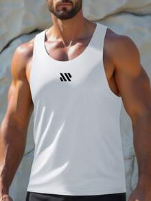 Men Gym Tank Top Stringer, Racerback Scoop Neck Muscle Tank, Breathable Moisture-Wicking Lightweight Stretch, Loose Fit Big Armhole Athletic Workout Top For Training Bodybuilding Weightlifting Running White Summer - White - View 5