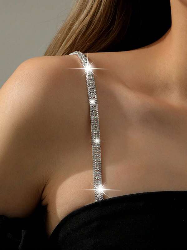 1pc Women's Crystal Embellished Bra Strap, Adjustable Metal Backless Lingerie Bra Strap, Sexy Minimalist Shoulder Chain, Suitable For Wedding Dress, Formal Wear