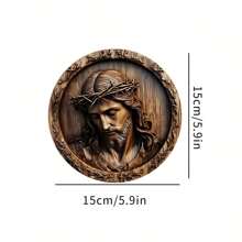 1 Stück, 8x8 Inch rundes Holz Jesus Christus Logo, Relief Wandbild, ländlicher Stil Heim- und Bürodekoration, geeignet für Halloween, Weihnachten, Thanksgiving, St. Patrick's Day, Feste, Herbstfeiertage Geschenke, ohne Batterie erforderlich Heimdekoration Halloween Dekoration Herbstdekoration Raumdekoration