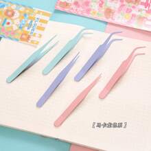 1 set di pinzette in acciaio inossidabile a colori macaron, dritte e piegate, per fai da te, scrapbooking e applicazione di ciglie
