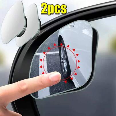 2 Pieces Set Of Universal Triangular Car Side Mirrors, Adjustable Wide-Angle Blind Spot Mirrors, Flat Mirrors For Cars And Motorcycles, Front Position, 360 ° Field Of View, Wide-Angle Rearview Mirrors Suitable For SUVs, Trucks, And RVs - Automotive Accessories