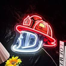 Enseigne au néon à LED casque de pompier, alimentée par USB, variable, prise 5V. Décoration pour la famille, salon, chambre à coucher, boutique, caserne de pompiers, pour les pompiers