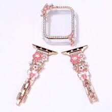 1 Peça Pulseira/Capa de Relógio Fashionista com Glitter Compatível com Apple Watch SE/8/7/6/5/4 Série 40/41mm e 44/45mm, Design Exclusivo de Capa Vazada com Material de Carcaça Rígida de PC + Moldura Metálica com Strass Coloridos, Tela de Toque Direto Sem Atraso, Leve e Durável, Pulseira Metálica com Fecho Dobrável Ajustável, Ótimo Presente - Acessórios de Relógio (Capa e Pulseira do Relógio Vendidos Separadamente) - Multicolorido - Visão 7