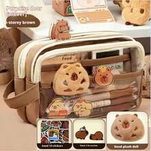 Set de 7 piezas de Capibara: estuche para lápices de Capibara lindo con caja de almacenamiento de escritorio con tema animal, adecuado para estudiantes y amantes de los animales, regalo imprescindible para la temporada de regreso a clases, Halloween, Navidad, Pascua, regreso a clases, útiles escolares, estuche para lápices, bolsa escolar