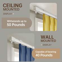 天花板窗帘轨道-39.37英寸-196.85英寸可调节长度窗杆轨道窗帘轨道系统，金属重型窗帘轨道，适用于淋浴间、房间隔断、办公室、家居装饰