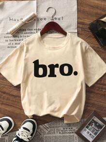 1 stuk Tween Boy "BRO" T-shirt met ronde hals en korte mouwen, letterprint, casual T-shirt voor jonge studenten