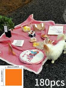 1 pieza Manta de picnic tejida a cuadros rosados, estilo granja americana con encaje, gruesa y de uso múltiple para campamento, playa, sofá, comidas al aire libre y relajación, decoración del hogar