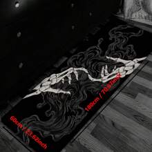 1pc Halloween Skull Pattern Printed Non-Slip Linen Kitchen Rug, Bathroom Mat, Doormat, Home Decor, Halloween Decoration, Halloween Gift, 3D Printed Rectangular, Suitable For Living Room, Bedroom, Hallway, Bathroom, Laundry Room - Polyester Carpet, Indoor & Outdoor Use