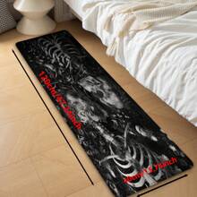 1pc Halloween Skull Pattern Printed Non-Slip Linen Kitchen Rug, Bathroom Mat, Doormat, Home Decor, Halloween Decoration, Halloween Gift, 3D Printed Rectangular, Suitable For Living Room, Bedroom, Hallway, Bathroom, Laundry Room - Polyester Carpet, Indoor & Outdoor Use