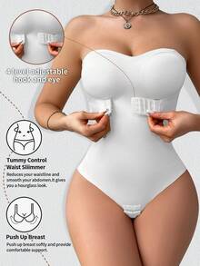 Women's Seamless One-Piece Shapewear Camisole Design, Front Closure, Anti-Slip, Waist & Abdomen Shaping, Snap Crotch - White - View 4