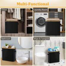 Bamboo Toilet Paper Storage Holder With Lid - Collapsible Organizer Basket For Bathroom RV Closet, Waterproof Oxford Canvas Holds 12 Regular Rolls, Freestanding Cabinet With Handle, Dustproof Cat-Proof Tissue Box, Easy No Tools Assembly, Compact Space Saving Storage Solution Back To School