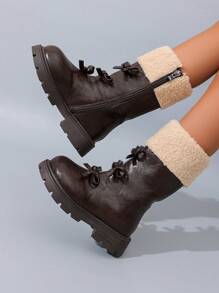 5-18 Years Old Girls' Fashion British Style Vintage Mid-Calf Boots, Thermal Lined V-Neck Warm Winter Boot With Cute Bow, Versatile & Soft, Rubber Sole Outdoor Anti-Slip Wear-Resistant Children Long Tube Boot, 2025 New Brown Matte High Tube Boots