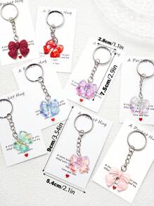 1/5/10pcs Iridescent Bowknot Key Chain Set With Hug Greeting Card Cute Sweet Key Ring Accessories For Bags Cars Phones Earphones Party Favors Gifts Backpack Decor Bows
