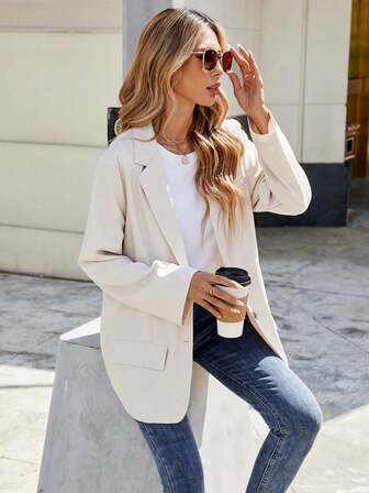 Minimalist Apricot Turn-Down Collar Single Breasted Suit Jacket