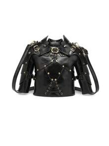 维京盔甲单肩包 - 中世纪 Y2K 美学斜挎包，独特的盾形男士手提包，哥特朋克配饰，万圣节角色扮演/狂欢节/街头时尚 - 彩色 - 查看 11