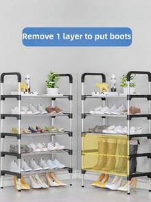 1pc Compact Metal Shoe Rack, Space Saver Shoe Storage Organizer, Minimalist Design, Sturdy, Fashionable, Easy Assembly & Disassembly, Portable, Suitable For Living Room, Bedroom, Entryway, Office, Home, Multi-Tier Storage, Holiday Gift