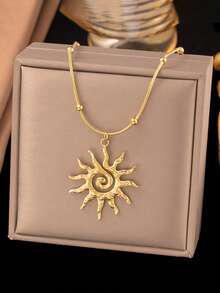 New Stainless Steel Necklace With Sun Pendant, Fashion Design, Delicate Luxury, High-Quality Jewelry, Suitable For Daily Wear - Yellow Gold - View 10