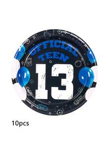 10pcs/20pcs/50pcs Black And Blue13th Birthday Decorations 13th Birthday Paper Plates Birthday Cake Plates Dinner Plates Disposable Official Teenager Blue 13th Birthday Tableware 13th Birthday Party Supplies For Teenager Favors
