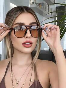 1 Stück unisex Schildpatt-farbiger quadratischer Rahmen Doppelsteg Piloten-Stil Modebrillen für Urlaub, Boho-Shades, Strandaccessoires, Strandaccessoires für Frauen, Brillen-Shades Basics, Herbst-Winter-Damenbekleidung, Geschäftskleidung, Lässig Geschenke, Leopard