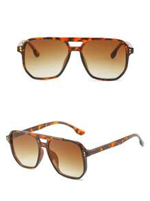 1 Stück unisex Schildpatt-farbiger quadratischer Rahmen Doppelsteg Piloten-Stil Modebrillen für Urlaub, Boho-Shades, Strandaccessoires, Strandaccessoires für Frauen, Brillen-Shades Basics, Herbst-Winter-Damenbekleidung, Geschäftskleidung, Lässig Geschenke, Leopard