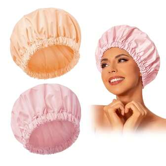 1pc Bath Towel Material Lining Solid Color Anti Slip Shower Caps Plastic Reusable Shower Caps Elastic Band Bath Hair Hat Women Ladies Spa Salon Washable Elastic Band Bath Hair Hat Long Hair Braids Gifts For Elders Parent Loved One Pink Halloween Christmas Gift