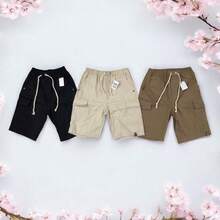 1 PECA / 3 PECAS Shorts cargo infantil , sarja de algodão, cintura elástica, 4 bolsos - Multicolorido - Visão 1