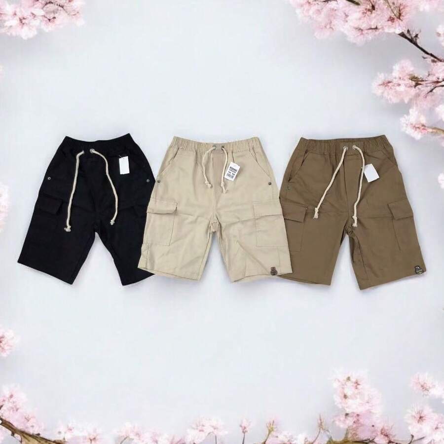 1 PECA / 3 PECAS Shorts cargo infantil , sarja de algodão, cintura elástica, 4 bolsos - Multicolorido - Visão 1
