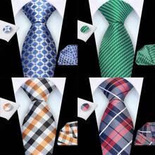 3-Piece Set: 8cm Necktie, Pocket Square & Cufflinks, Plaid Striped Geometric Pattern, High-Quality Classic & Fashion Business/Casual Necktie Set, Men's Wedding/Holiday/Party Gift