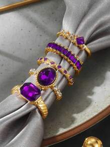 5 piezas, Minimalista, Anillos decorados con diamantes de imitación en forma de rombo y gota de agua, adecuados para mujeres, accesorios para fiestas, regalos especiales para familiares y amigos