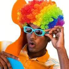 Vibrant Afro Puff Wig - Colorful Clown Costume Hairpiece For Parties, Fans, And Themed Events, Elastic Net Cap, Low-Temperature Fiber, Perfect For Halloween, Cosplay, And Festive Gatherings, Festive Wig Curly Hairst (Random Color, Random Style) - Multicolor - View 10