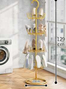 Outdoor Patio Rotatable Iron Shoe Rack, Floor-Standing Drying Shoe Organizer