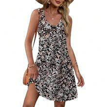 OFEEFAN Womens Summer Dresses 2025 V Neck Sleeveless Sundresses With Pockets Beach Vacation Clothes Floral/Plain - 花卉 41 - 查看 1