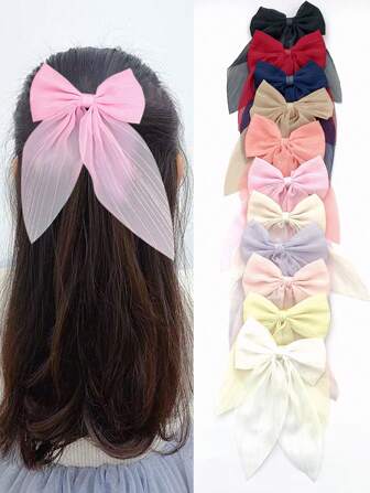 Set de 11 piezas de accesorios para el cabello de niña que incluye pinzas con forma de lazo de malla de plata brillante y gasa de colores para uso diario, sin daños