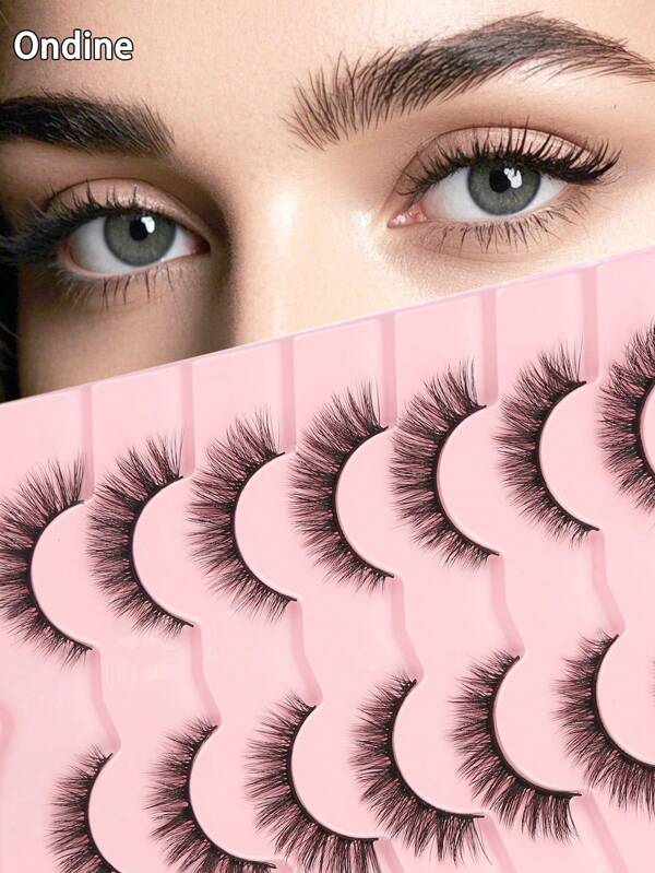 Ondine 7 Pairs Of Natural Eyelashes, Soft Artificial Mink Eyelashes, Smart Fake Eyelashes, Full Eyelashes, Suitable For Daily Wear