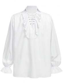 Men's Pirate Costume Shirt Steampunk Medieval Renaissance Gothic Ruffle Halloween Cosplay Top - White - View 1