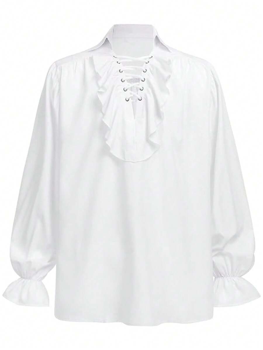 Men's Pirate Costume Shirt Steampunk Medieval Renaissance Gothic Ruffle Halloween Cosplay Top - White - View 1