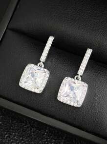 MOONSO 1 Pair Fashionable & Glamorous Pink Crystal Stud Earrings, Versatile For Formal Events, Party, Gift For Women