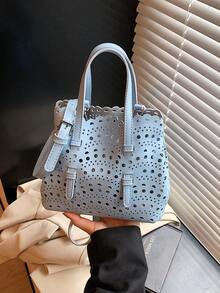 2 piezas Diseño de corte hueco con bolsillo interno Bolso de hombro/cruzado/de mano de moda - Azul - Ver 6