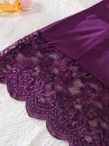2pcs Women's Sexy Lace Mesh Lingerie Sleepwear Nightgown Set, For Daily Robe, Seducing Partner - 紫色 - 查看 11