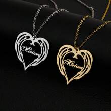 1 Stück individuelle herzförmige englische Namenskette aus Edelstahl – ein stilvoller Schmuck mit Herzflügel Buchstabenverschluss und Knochenkette. Diese Halskette kann für Lebensgefährten und Familienmitglieder individuell gestaltet werden und dient als Erinnerungsgeschenk zum Vatertag, Cut Out