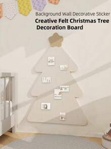 1pc Self-Adhesive Reusable Felt Christmas Tree Shape Decoration Board, Notice Board For Photos, Memos, Suitable For Holiday Decor, Room Decor, Wall Covering, Office Memo, Fits Bedroom, Study, Living Room, Office, Dorm And Various Backgrounds