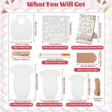201 Pcs Baby Shower Set Baby Shower Game Sign Baby Bib Bodysuit White Baby Bib Newborn Bodysuit Baby Shower White Decorating Kit(Green)