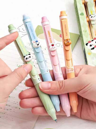 4 支软握按压式可擦中性笔，外观精美，带下拉式笔芯延长夹设计，可擦毛笔，大容量热敏橡皮擦水性笔，易于擦除，蓝色和黑色可选，学生开学季专用文具