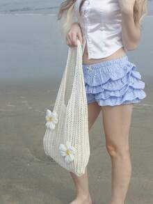 Dieser sommerliche, lässige Urlaubs-Damen-Strandtasche aus gehäkeltem Geflecht hat ein Hohldesign, ist mit zwei schönen Blumenmustern verziert, hat ein großes Fassungsvermögen und ist somit eine praktische und vielseitige Umhängetasche. Sie eignet sich sehr gut für Strandreisen und romantische Urlaubsausflüge, und ihre Sandabweisende Funktion macht sie auch dafür geeignet. Darüber hinaus ist sie auch für den täglichen Gebrauch, wie z.B. als Einkaufstasche, geeignet und eine ideale Wahl für Outdoor-Aktivitäten, Reisen sowie für Studenten, die in die Schule zurückkehren. - Beige - Übersicht 6