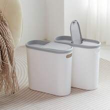 Compact White Plastic Trash Can With Built-In Handle, Rust-Resistant, Space-Saving Design, Odor-Proof Lid - Perfect For Bathroom, Laundry Room And Home Office, Home Office Waste Disposal | Polished Finish | Odor-Proof Lid - 1 - View 4