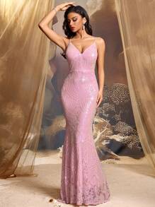 CHOSMO New Style Solid Color Sequin Elegant Backless Woman's Dress, Suitable For Wedding, Party, Birthday, Anniversary, Graduation, Music Festival, Cocktail, Formal Dinner, Photoshoot, Prom, Travel, Stage And Concert, Fourth Quarter