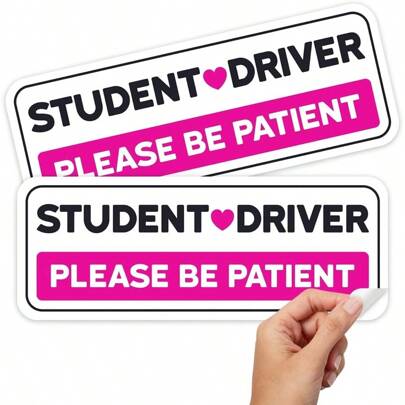 GEOXSNonMagnetic Pink Student Driver Stickers Removable Vinyl Decals For Cars And Windows Made In USA 10.4x4 Inches 2Pack D1i1co2o