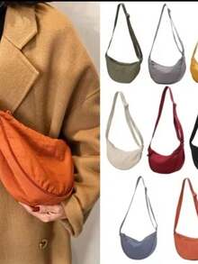 Women's Nylon Handbag Shoulder Bag Half Moon, Beautiful - màu đen - Xem 2