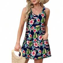 OFEEFAN Womens Summer Dresses 2025 V Neck Sleeveless Sundresses With Pockets Beach Vacation Clothes Floral/Plain - 花卉 19 - 查看 2